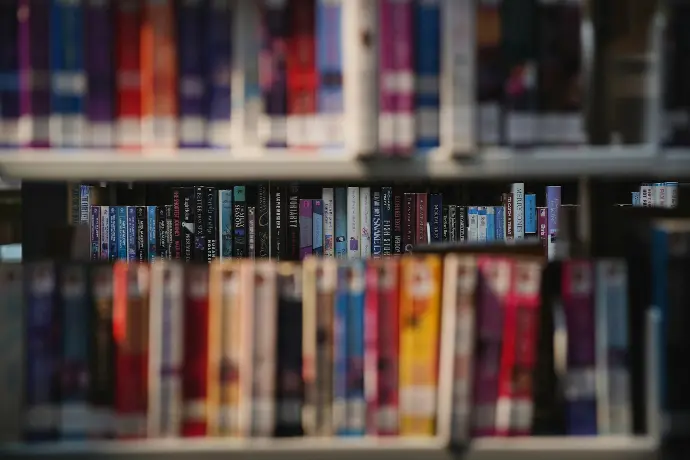 book lot in bookcase